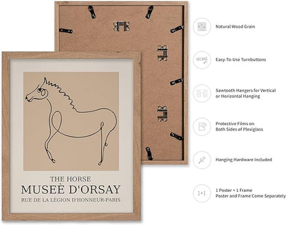 Poster Master Vintage Poster - Retro Minimalist Print - Gift for Artist, Friend - Horse, Line Drawing, Sketch, Abstract - Wall Decor for Living Room, Bedroom, 16x20 Beige Framed