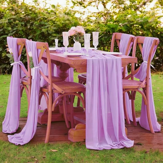 Pack of 5 | Orchid | 10ft Chiffon Table Runner 29x120 Inches Long Romantic Rustic Sheer Gauze Runner for Wedding Bridal Shower Birthday Banquets Engagement Spring Easter Boho Decorations