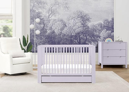 Delta Children Cassie 4-in-1 Convertible Crib with Underdrawer, Lilac + Simmons Kids Silver Nights Dual Sided 2-Stage Baby Crib Mattress (Bundle)