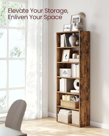 VASAGLE Bookshelf, 23.6 Inches Wide, 6-Tier Open Bookcase with Adjustable Storage Shelves, Floor Standing Unit, Rustic Brown ULBC166X01