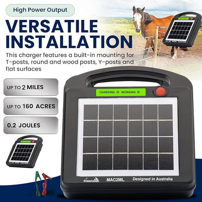 Solar Powered Electric Fence Charger 0.2 Joules Adjustable Voltage (6-9KV) with Lithium Battery Energizer Containment & Protection of Livestock Horses Cattle Sheep Pets Easy Install