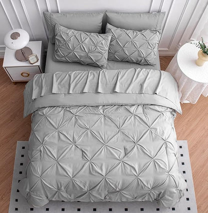 LANE LINEN Bedding Comforter Set for Split King Mattress, Soft 8 Piece Split King Bed in a Bag with 1 King Comforter, 1 King Size Flat Sheet, 2 Twin XL Fitted Sheets, 2 Pillowcases & 2 Shams - Silver