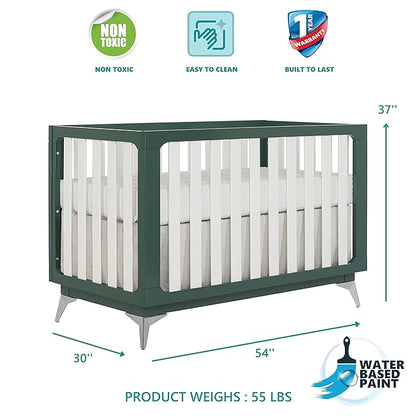 Sweetpea Baby Ultra Modern 4-in-1 Convertible Crib in Green in Olive, Greenguard Gold Certified , 58.5x30x47 Inch (Pack of 1)
