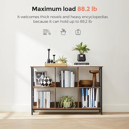 VASAGLE Bookshelf, Cube Shelf, Console Table, TV Stand with 6 Storage Cubes, for Office, Living Room, Bedroom, 13 x 47.2 x 31.5 Inches Industrial Design, Rustic Brown and Black ULLS104B01