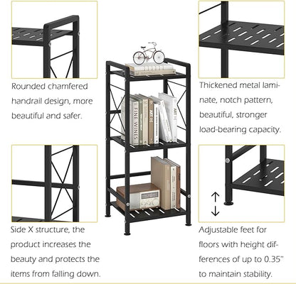 JSB 3 Tier Metal Bookshelf Bathroom Storage Standing Shelf Unit Kitchen Storage Organizer Display Rack Bookcases Shelves for Living Room, Bedroom, Office (Black, 3 Tier)