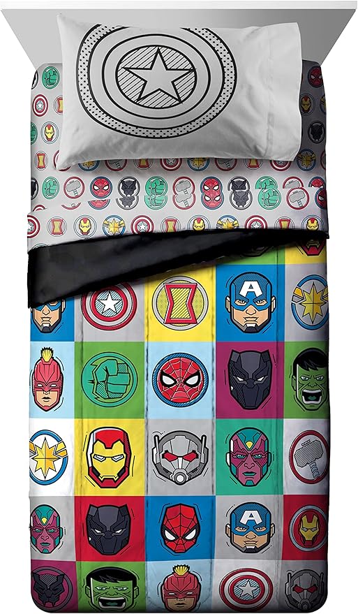 Jay Franco Marvel Avengers Pop 7 Piece Full Size Bed Set - includes Comforter & Sheet Set - Super Soft Fade Resistant Microfiber (Official Marvel Product)