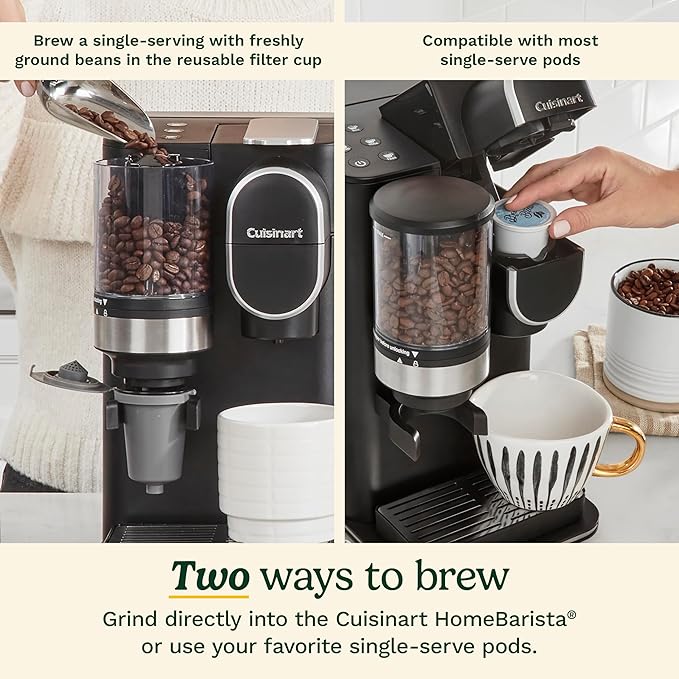 Cuisinart Single-Serve Coffee Maker + Coffee Grinder with 8 oz., 10 oz., and 12 oz. Serving Size, Compatible with Single-Cup Pods, 48-Ounce Removable Reservoir, Stainless Steel, DGB-2 | Serving Size, Single-Cup Pods, 48-Ounce Removable Reservoir, DGB-2