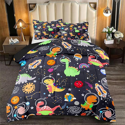 Dinosaur Bedding Set for Boys - 2Pcs Lovely Black Dinosaur Bedding Set for Bedroom Twin Size Cute Animal Patterns Dinosaur Comforter Set for Boys Girls Teens Kids Room Decor, 1 Quilt 1PillowCase