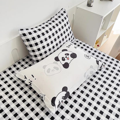 7 Piece Kids Panda Comforter Set Full Size - Black White Cute Panda Bedding Set Bed in A Bag for Girls Boys Teens - Soft Comfortable Machine Washable Bed Set