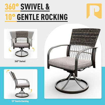 Pamapic 7 Piece Patio Dining Set for 6,Wicker Outdoor Furniture Set for Backyard Garden Deck Poolside with Iron Slats Table Top,4 Dining Chairs and 2 Swivel Rockers,Removable Cushions(Gray)