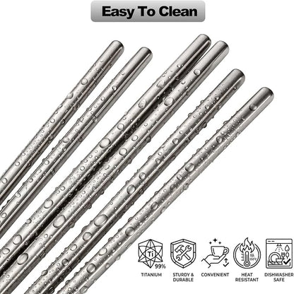 Nicunom 5 Pairs Pure Titanium Chopsticks, Ultralight Titanium Metal Chopsticks Dishwasher Safe Non-Slip Reusable Chopstick for Home Camping Travel, Silver Chop Sticks Gift Set