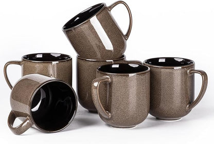 LERATIO 12OZ Ceramic Coffee Mugs Set of 6, Large Porcelain Coffee Cups With Large Handle For Latte,Cappuccino,Milk,Cocoa,|Dishwasher&Microwave Safe Mug Sets,Ideal for Man,Woman,Dad, Mom-Coffee