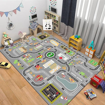 Kids Rug Play Mat Great for Playing with Cars and Toys,Educational Kid Road and Traffic City Life Carpet,Children Baby Fun Throw Rug for Bedroom Play Room,55X79Inch/140X200CM