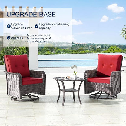 Kullavik 10PCS Outdoor Patio Furniture Set,PE Wicker Rattan Sectional Sofa Patio Conversation Sets with 43" 55000BTU Gas Propane Fire Pit Table,Swivel Rocking Chairs Set,Red