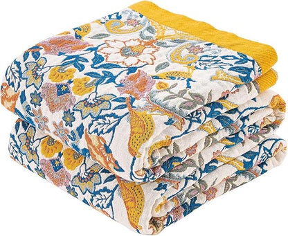 Boho Blanket Throw Quilt, 100% Cotton Soft Light Weight Throw Blankets for Summer, 50"x60" Farmhouse Flower Decorative Blankets, All Season Rustic Reversible Bohemian Throw Quilt