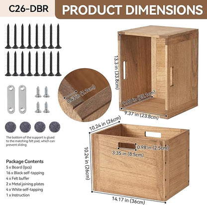 KIRIGEN Stackable Wood Storage Cube/Basket/Bins Organizer for Home Books Clothes Toy Modular Open Cubby Storage System - Office Cubical Bookcase Closet Shelves C26-DBR