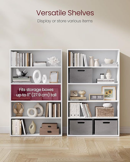 VASAGLE Bookshelf, 31.5 Inches Wide, 5-Tier Open Bookcase with Adjustable Storage Shelves, Floor Standing Unit, Cloud White ULBC175T14