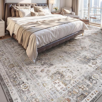 AMOAMI-3X5 Area Rug-Soft Washable Vintage Throw Accent Rugs for Living Room, Entryway, Bedroom, Kitchen, Bathroom, Laundry Room, Kitchen, Bathroom, Bedside, No Slip Grey