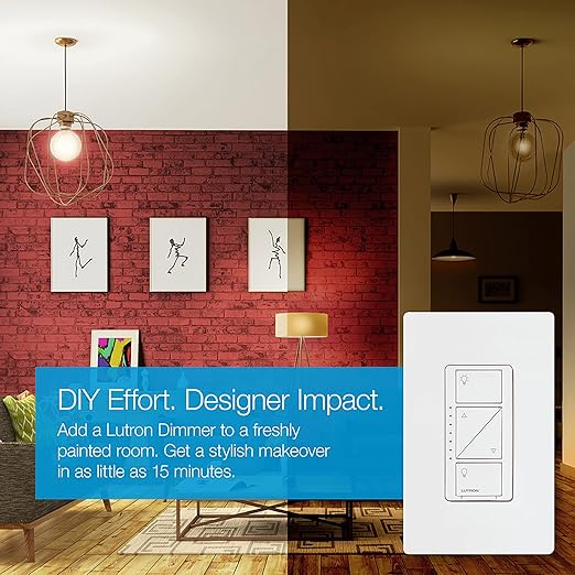 Lutron Caseta Smart Lighting Original Dimmer Switch (Lutron Smart Hub Required), for Light Bulbs, 150 Watt, Single-Pole/3-Way, No Neutral Required, PD-6WCL-WH-2, White, 2 Pack