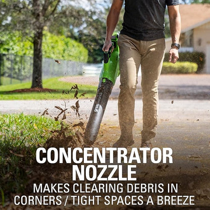 Greenworks 40V (120 MPH / 500 CFM / 75+ Compatible Tools) Cordless Axial Leaf Blower, 2.5Ah Battery and Charger Included