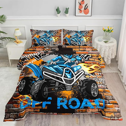 Axolotl Quad Bike Bedding Set Twin,Dirt Bike Comforter Set,Extreme Sports Bedding Set,Sports Theme Comforter Set,Tractor Truck Bedding,Motorcycle Comforter for Kids Boys Teens,1 Quilt 2 Pillowcases