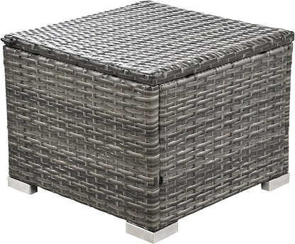 9-Pieces Outdoor Rattan Sectional Sofa Set, Wicker Patio Conversation Furniture with L-shape Couch&Storage Ottomans, Acacia Wood Coffee Table, for Garden Yard, Gray Wicker&Beige Cushion
