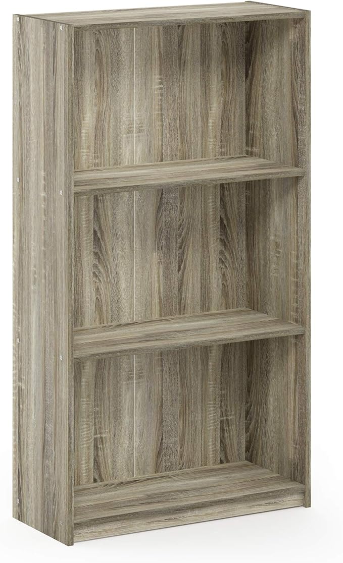 FURINNO Basic 3-Tier Bookcase Storage Shelves, Sonoma Oak