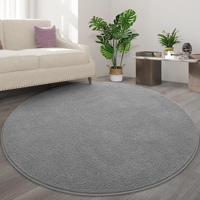 Round Area Rugs for Bedroom Living Room, 4x4 Grey Super Soft Comfy Thickened Memory-Foam Indoor Circle Carpets, Modern Aesthetic Minimalist Carpet for Boys Girls Adults Nursery Home Décor