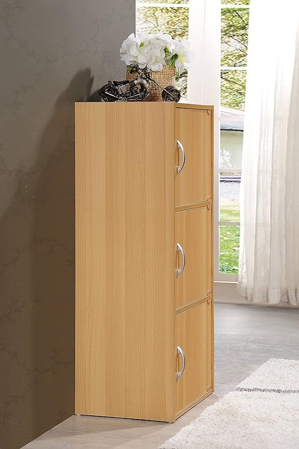 HODEDAH 3 Door Bookcase Cabinet, Beech