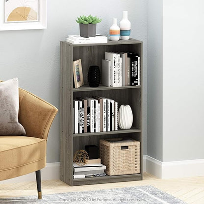 Furinno Basic 3-Tier Bookcase Storage Shelves, French Oak Grey