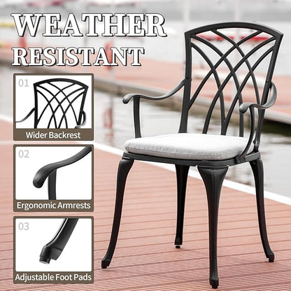 3 Piece Bistro Table Set Cast Aluminum Outdoor Bistro Table and Chairs Set of 2 with Cushion,Patio Bistro Sets with 1.97" Umbrella Hole,Metal Bistro Patio Set for Garden,Black