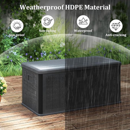 Tangkula 100 Gallon Outdoor Storage Box, Resin Outdoor Storage Bench with Lockable Lid, Waterproof Deck Box for Garden Tools, Pool Accessories, Cushions
