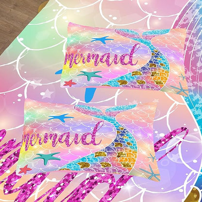 NINENINE Mermaid Tail Comforter Set Twin Size Rainbow Bedding Sets for Girls,Princess Comforter Sets for Teens Girls,Kids Fish Scales Bedding Sets with 1 Comforter 1Pillowcase