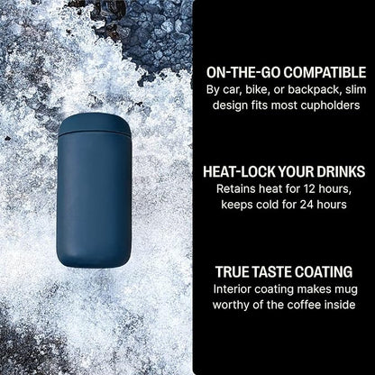 Fellow Carter Move Ceramic Lined Travel Coffee Mug 12 oz Stainless Steel | No Metallic Taste Coffee Tumbler, Leak-Proof Lid, Dishwasher Safe, Hot 12Hr Cold 24Hr, BPA-Free, Fits Cup Holders, Stone Blue