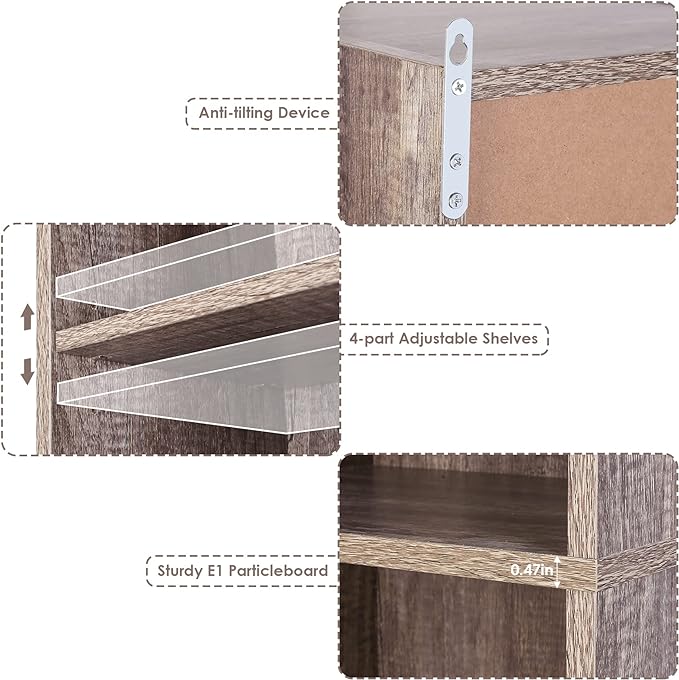 FOTOSOK 8-Tier Media Tower Rack, 11.6 X 9.3 X 70.9 Inches CD DVD Slim Storage Cabinet with Adjustable Shelves, Tall Narrow Bookcase Display Bookshelf for Home Office, Oak