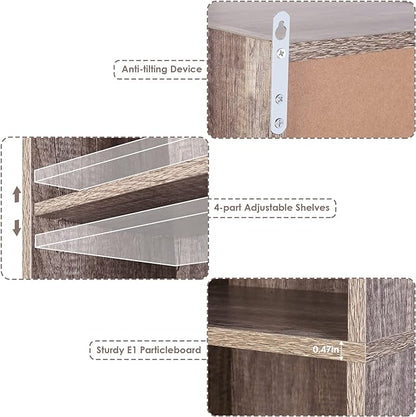 FOTOSOK 8-Tier Media Tower Rack, 11.6 X 9.3 X 70.9 Inches CD DVD Slim Storage Cabinet with Adjustable Shelves, Tall Narrow Bookcase Display Bookshelf for Home Office, Oak