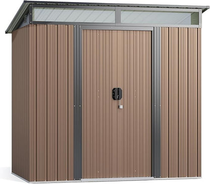 Gizoon 6'x4' Outdoor Storage Shed Metal Garden Shed with Sliding Lockable Doors, Versatile Tool Bike Shed with Transparent Panel Windows, Outdoor Storage Clearance for Backyard, Patio, Light Brown