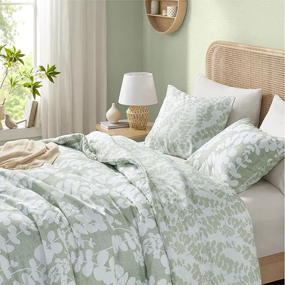 Codi Sage Green Comforter Set King Size, Floral Bedding Sets for Women | Nature Botanical Style, Unique Reversible Design, Better for Spring and Summer | Leaf Print 3 Pieces