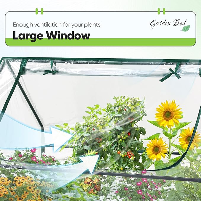 Quictent Raised Garden Bed with Cover Outdoor Galvanized Steel Planter Box Kit with Greenhouse Large Zipper Window Dual Use, 20pcs T-Type Tags & 1 Pair of Gloves Included 4x2.5x1 FT, Clear
