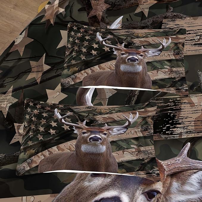 NINENINE Deer Bedding Western Comforter Sets Queen Size Bedding Sets for Boys Camo Bedding Wildlife Forest Comforter Hunting Bed Sets with 1 Comforter 2 Pillowcases