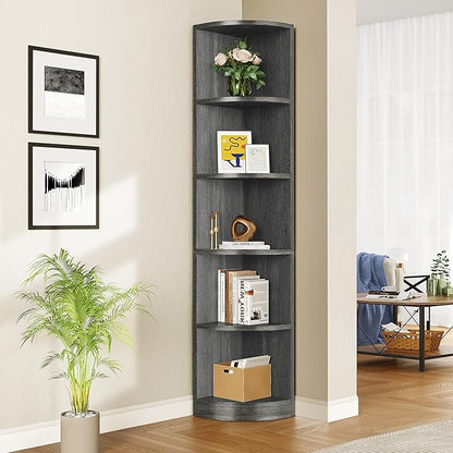 YITAHOME 70.8" Corner Shelf, 5 Tier Corner Bookshelf and bookcase, Modern Open Free Standing Shelving Unit Wooden Display Rack Storage Shelves for Bedroom, Living Room, Home Office, Charcoal Gray