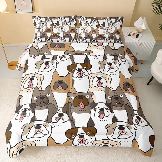 Kawaii Dog Comforter King Size,Dogs Comforter Set for Kids Teens Girls Boys,3Pcs Bedding Set Printed Comforter with 2 Pillowcases,Down Alternative,Soft and Lightweight，King Size