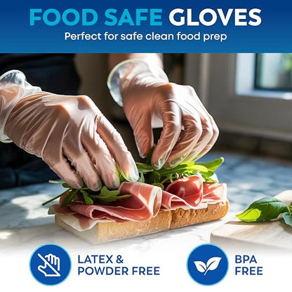 Keppi 110 Pack Clear Vinyl Gloves – Disposable Latex-BPA & Powder-Free – Food Safe Plastic Gloves for Cooking Cleaning Food Prep Catering BBQ Baking & Restaurant Use - (Small)