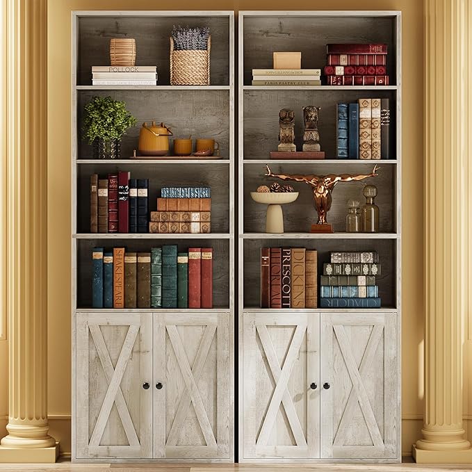 IRONCK Industrial Bookshelves and Bookcases with Doors Set of 2 Floor Standing 6 Shelf Display Storage Shelves 70 in Tall Bookcase for Home Office, Living Room