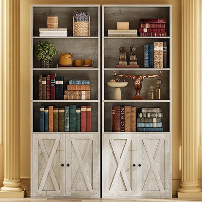 IRONCK Industrial Bookshelves and Bookcases with Doors Set of 2 Floor Standing 6 Shelf Display Storage Shelves 70 in Tall Bookcase for Home Office, Living Room