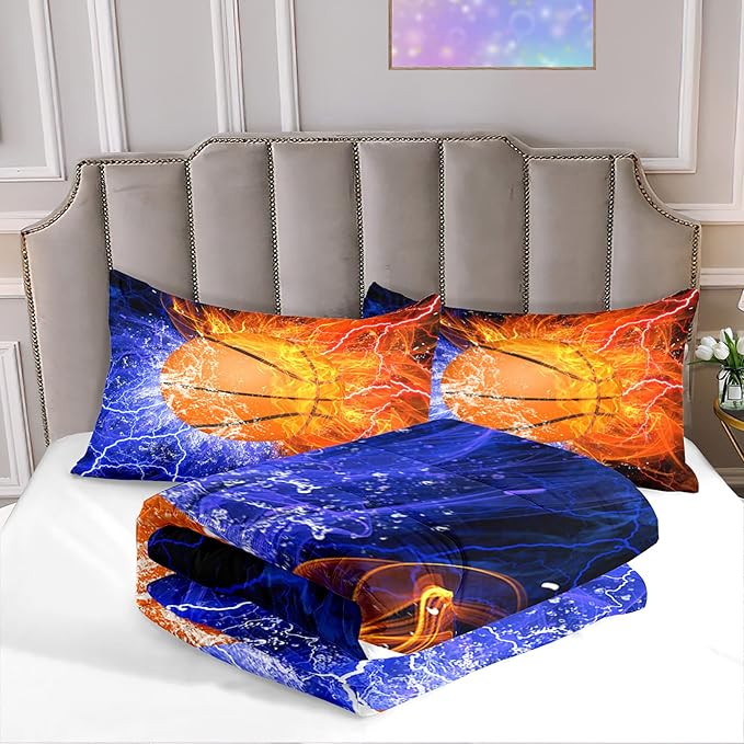 Basketball Full Size Comforter Sets for Boys Basketball Bedding Full Size Sports Microfiber Comforter Set Bedding Set for Boys Teens, 1 Comforter+2 Pillowcases