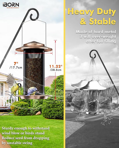 iBorn Bird Feeders for Outdoors, All Metal Mesh Tube, Holding Bird Seed for Outside Feeders,18cm Large Roof, Copper, 2.8lb(Seed is not Included)