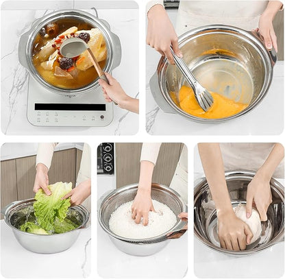 Paoli 304 Stainless Steel Fine Mesh Colander Set, 3.5QT Large Capacity Strainer with Mixing Bowl — Rinse Fruits, Veggies, Rice & Drain Pasta, Dishwasher Safe (2-Piece)