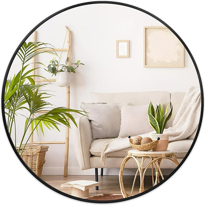 Fabuday Black Round Mirror for Wall 26 inch - Circle Mirror for Bathroom, Entryway, Living Room, Hallway, Vanity Decor, Big Matte Metal Frame Mirror