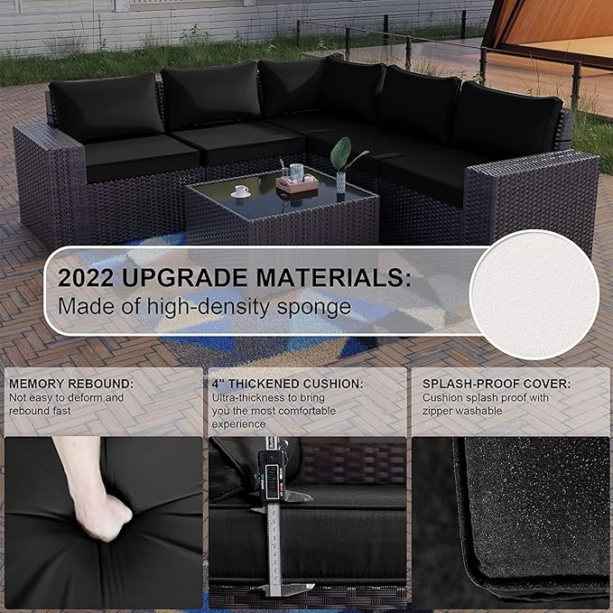 Kullavik 13PCS Outdoor Patio Furniture Set with 43" 55000BTU Gas Propane Fire Pit Table PE Wicker Rattan Sectional Sofa Patio Conversation Sets,Black